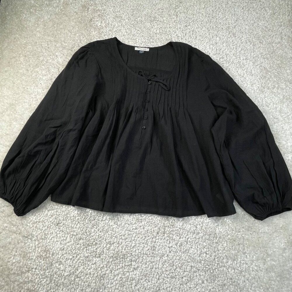 American Eagle Breezy Boho Pintuck Blouse Black Womens XL - Picture 2 of 9